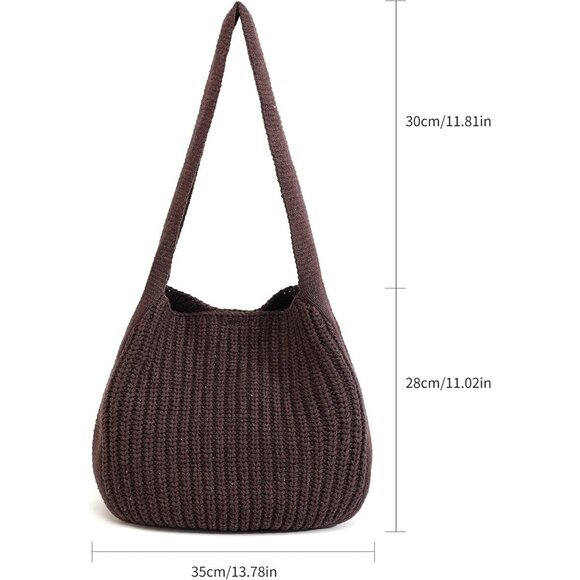 Women's Brown Shoulder Handbags Crocheted Bags Large Knit Bag Tote Bag - Picture 3 of 9